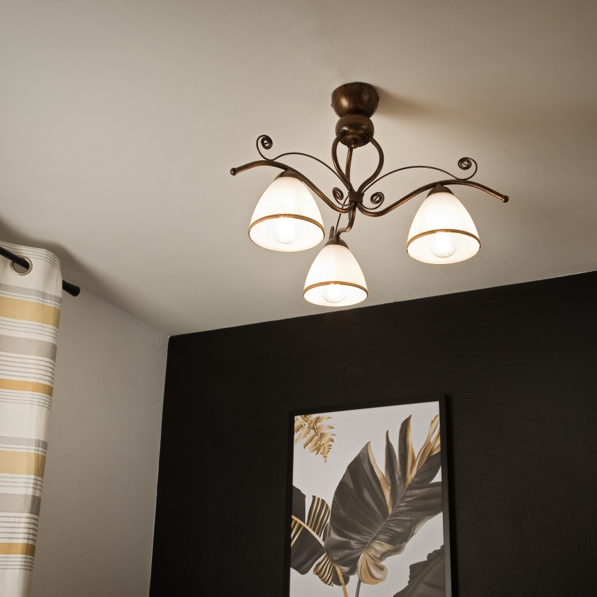 Lampadario a plafone RETRO 3xE27/60W/230V patina di bronzo
