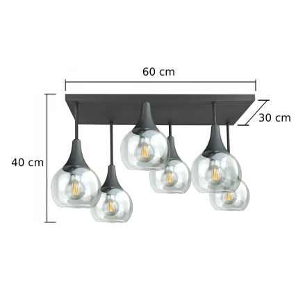Lampadario a plafone SOMA 6xE27/60W/230V nero/limpido