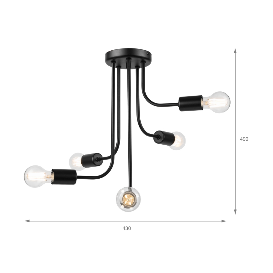 Lampadario a plafone TRINITY 5xE27/15W/230V nero