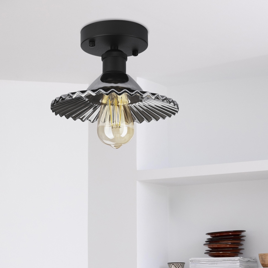 Lampadario a plafone TRISH 1xE27/15W/230V nero/nero fumé