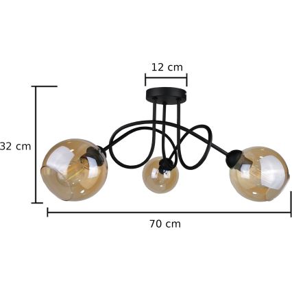 Lampadario a plafone VENUS BLACK 3xE27/60W/230V