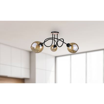 Lampadario a plafone VENUS WOOD 3xE27/60W/230V nero/fumé marrone