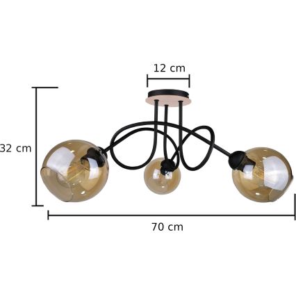 Lampadario a plafone VENUS WOOD 3xE27/60W/230V nero/fumé marrone
