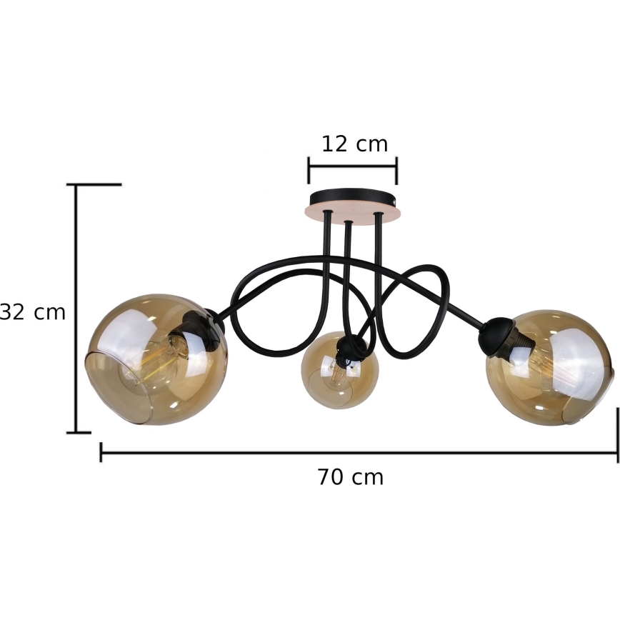 Lampadario a plafone VENUS WOOD 3xE27/60W/230V nero/fumé marrone