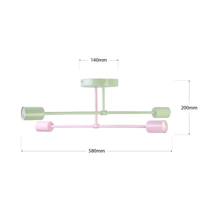 Lampadario a soffitto CAMBRIDGE 4xE27/15W/230V verde/rosa