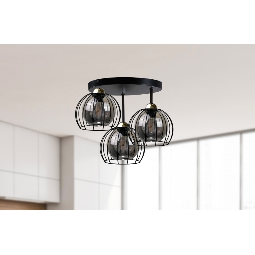 Plafoniera ad incasso SOLO BLACK 3xE27/60W/230V diam. 30 cm nero/oro