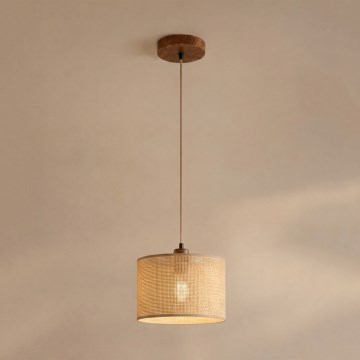 Lampadario a sospensione AIDA 1xE27/15W/230V Ø 25 cm, rovere/rafia