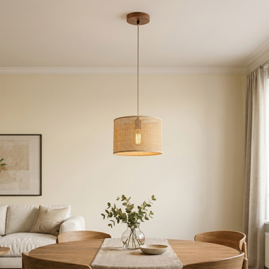 Lampadario a sospensione AIDA 1xE27/15W/230V Ø 25 cm, rovere/rafia