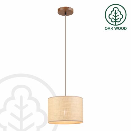 Lampadario a sospensione AIDA 1xE27/15W/230V Ø 25 cm, rovere/rafia