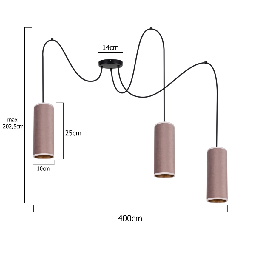 Lampadario a sospensione AVALO 3xE27/60W/230V ragno rosa/rame