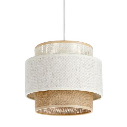 Lampadario a sospensione BOHO su cavo 1xE27/60W/230V, Ø 20 cm, bianco/iuta
