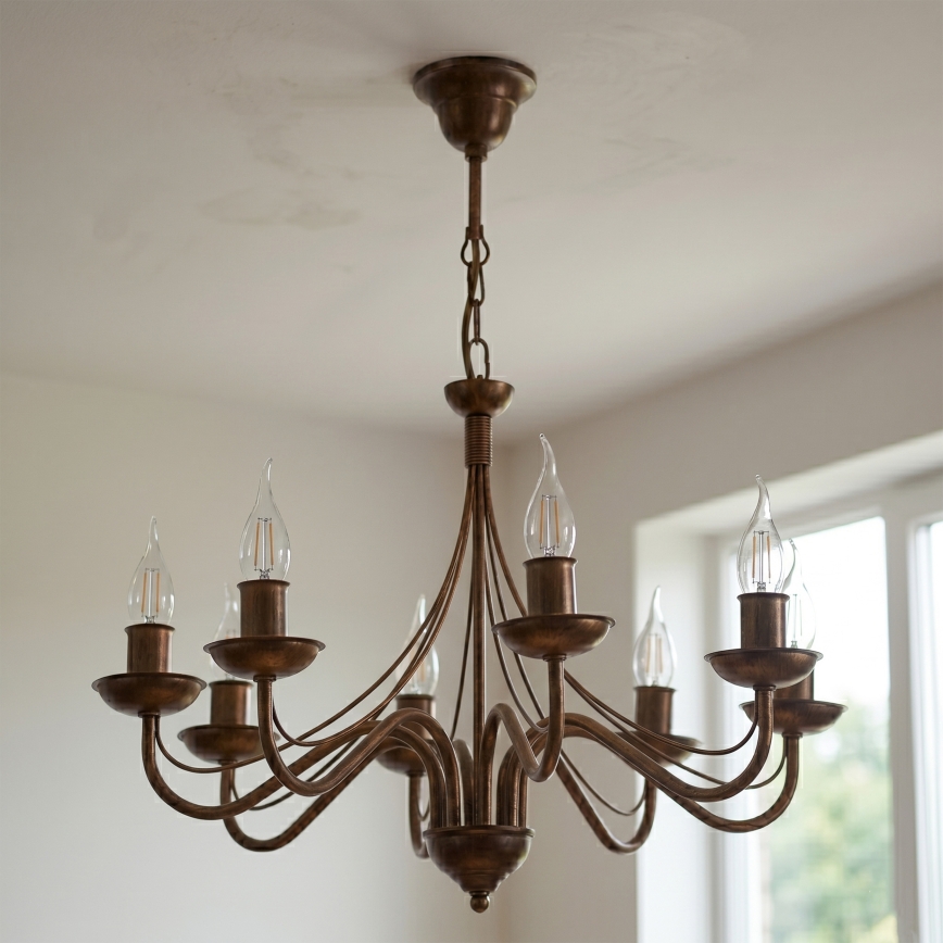 Lampadario a sospensione con catena ANTON 8xE14/60W/230V, finitura bronzata