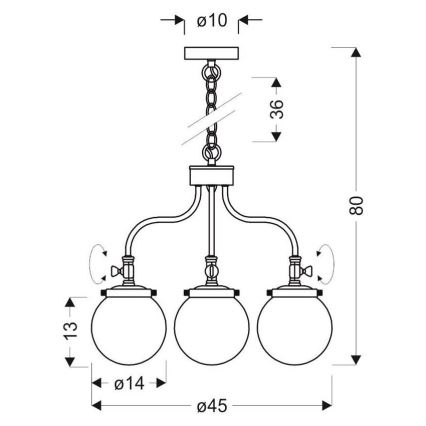 Lampadario a sospensione con catena BALLET 3xE27/40W/230V cromo opaco