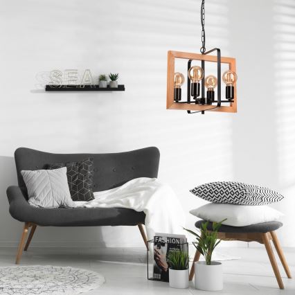 Lampadario a sospensione con catena CEDRIC 4xE27/60W/230V faggio/marrone