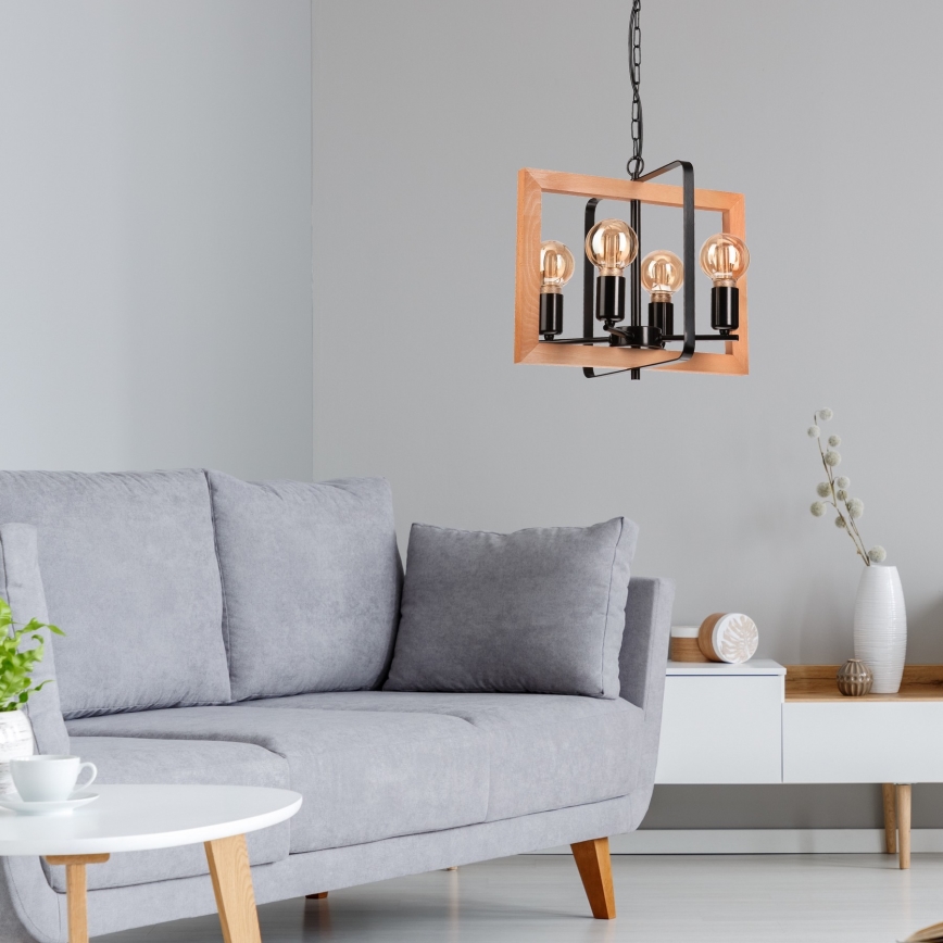 Lampadario a sospensione con catena CEDRIC 4xE27/60W/230V faggio/marrone