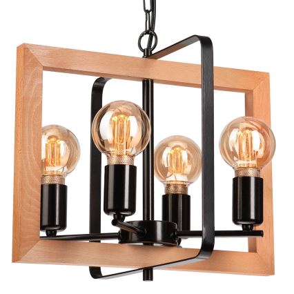 Lampadario a sospensione con catena CEDRIC 4xE27/60W/230V faggio/marrone