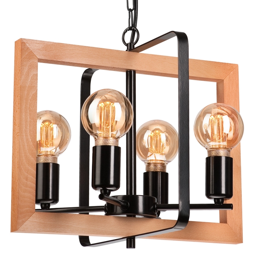 Lampadario a sospensione con catena CEDRIC 4xE27/60W/230V faggio/marrone