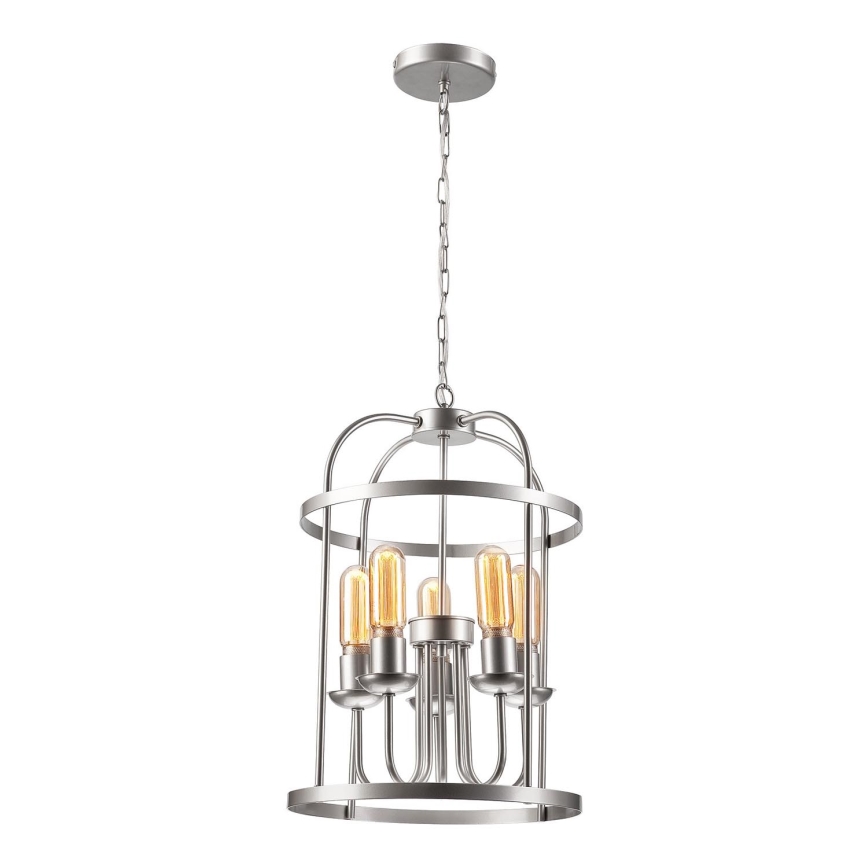 Lampadario a sospensione con catena CONSTANTINE 5xE27/60W/230V cromo opaco