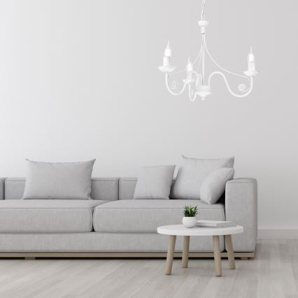 Lampadario a sospensione con catena DONATO 3xE14/40W/230V bianco