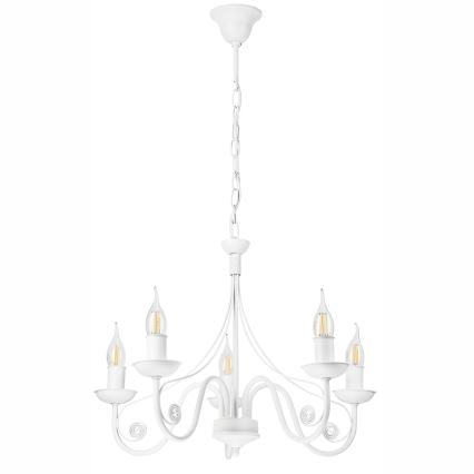 Lampadario a sospensione con catena DONATO 5xE14/40W/230V bianco