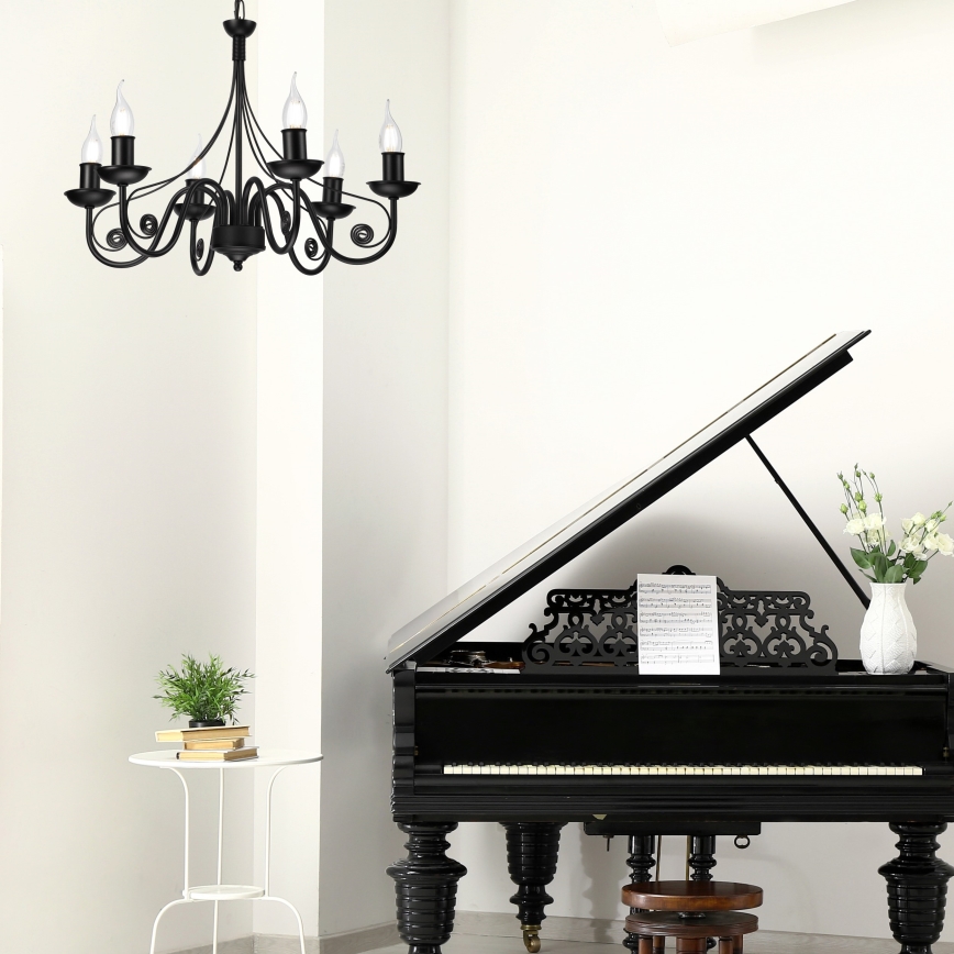 Lampadario a sospensione con catena DONATO 6xE14/40W/230V nero