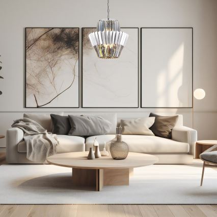 Lampadario a sospensione con catena DONNA 9xE14/40W/230V diametro 45 cm cromo opaco