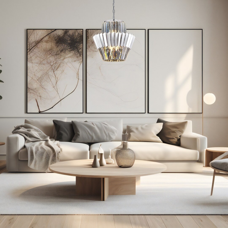 Lampadario a sospensione con catena DONNA 9xE14/40W/230V diametro 45 cm cromo opaco