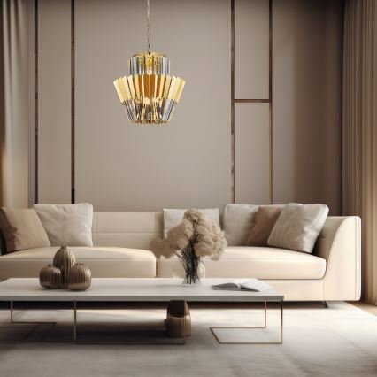 Lampadario a sospensione con catena DONNA 9xE14/40W/230V diametro 45 cm oro