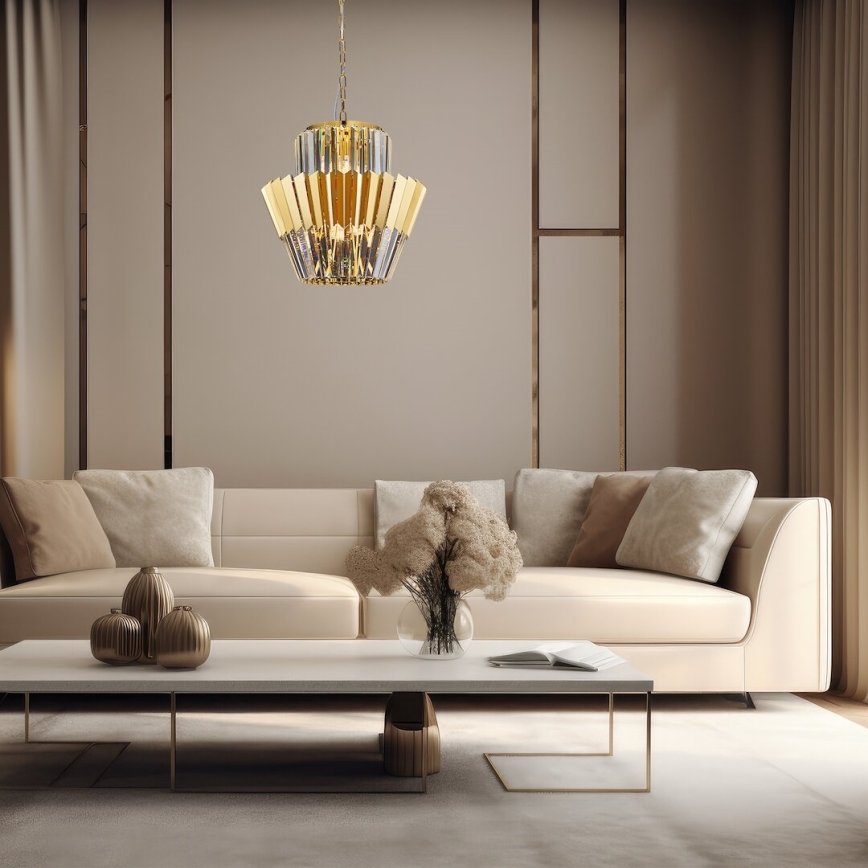 Lampadario a sospensione con catena DONNA 9xE14/40W/230V diametro 45 cm oro