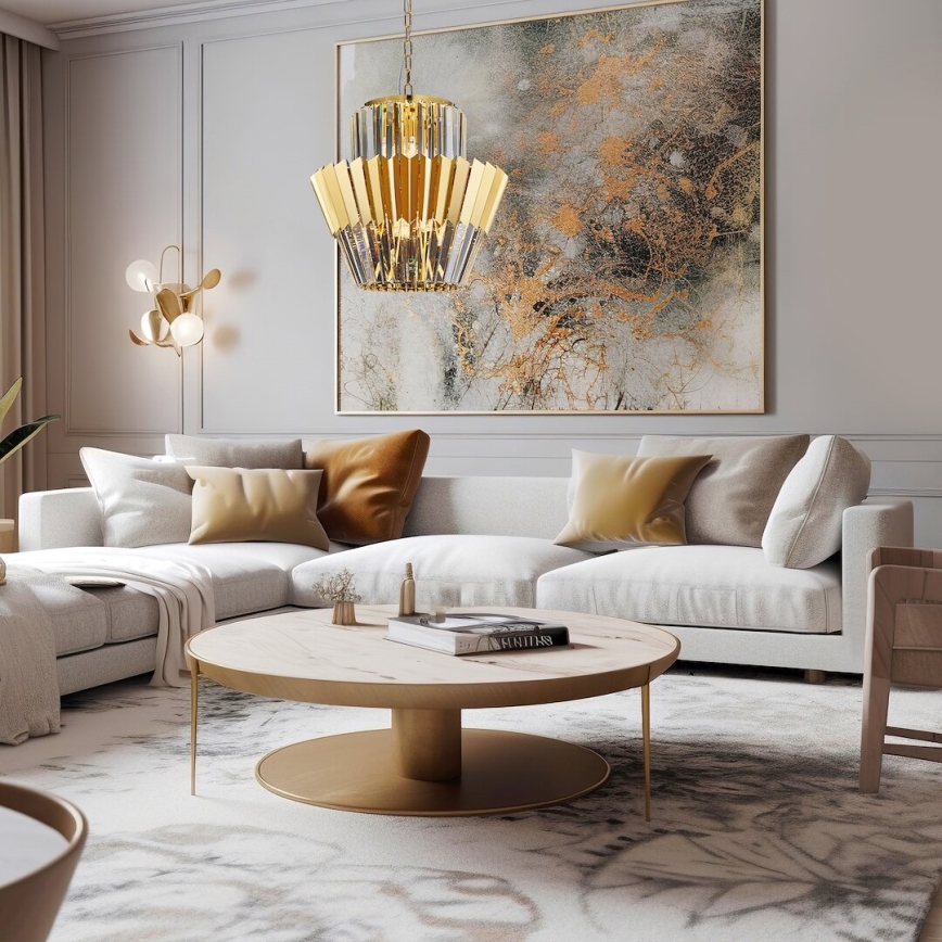 Lampadario a sospensione con catena DONNA 9xE14/40W/230V diametro 45 cm oro