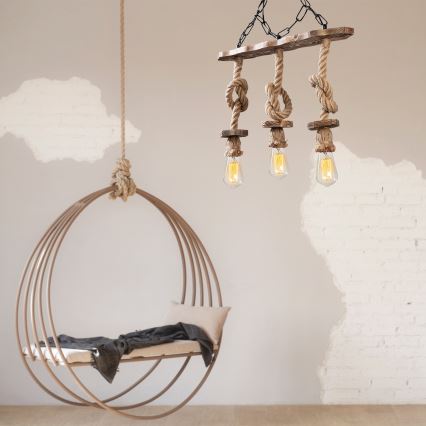 Lampadario a sospensione con catena EREBOS 3xE27/40W/230V marrone