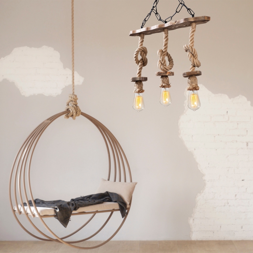 Lampadario a sospensione con catena EREBOS 3xE27/40W/230V marrone