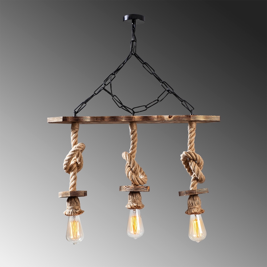 Lampadario a sospensione con catena EREBOS 3xE27/40W/230V marrone