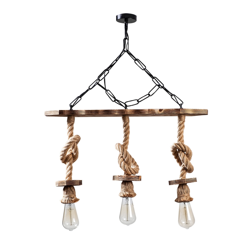 Lampadario a sospensione con catena EREBOS 3xE27/40W/230V marrone