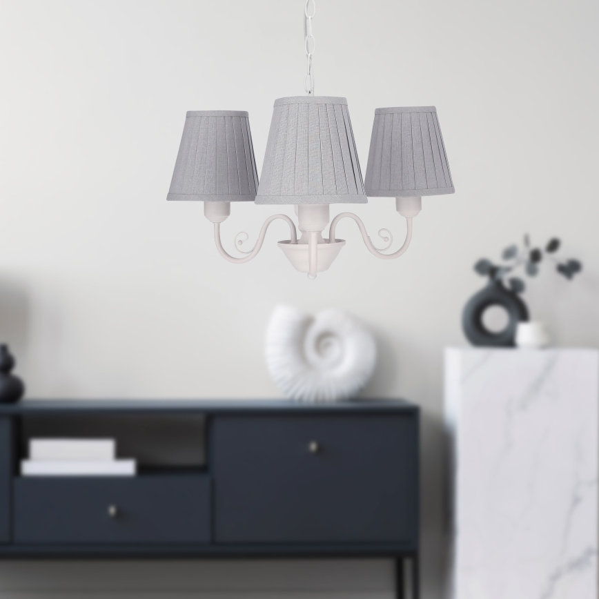 Lampadario a sospensione con catena FIREZ 3xE27/40W/230V bianco/grigio