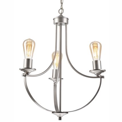 Lampadario a sospensione con catena GINA 3xE27/60W/230V cromo opaco