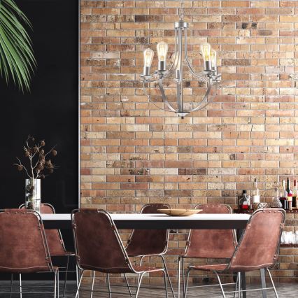 Lampadario a sospensione con catena GINA 5xE27/60W/230V cromo opaco