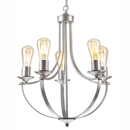 Lampadario a sospensione con catena GINA 5xE27/60W/230V cromo opaco