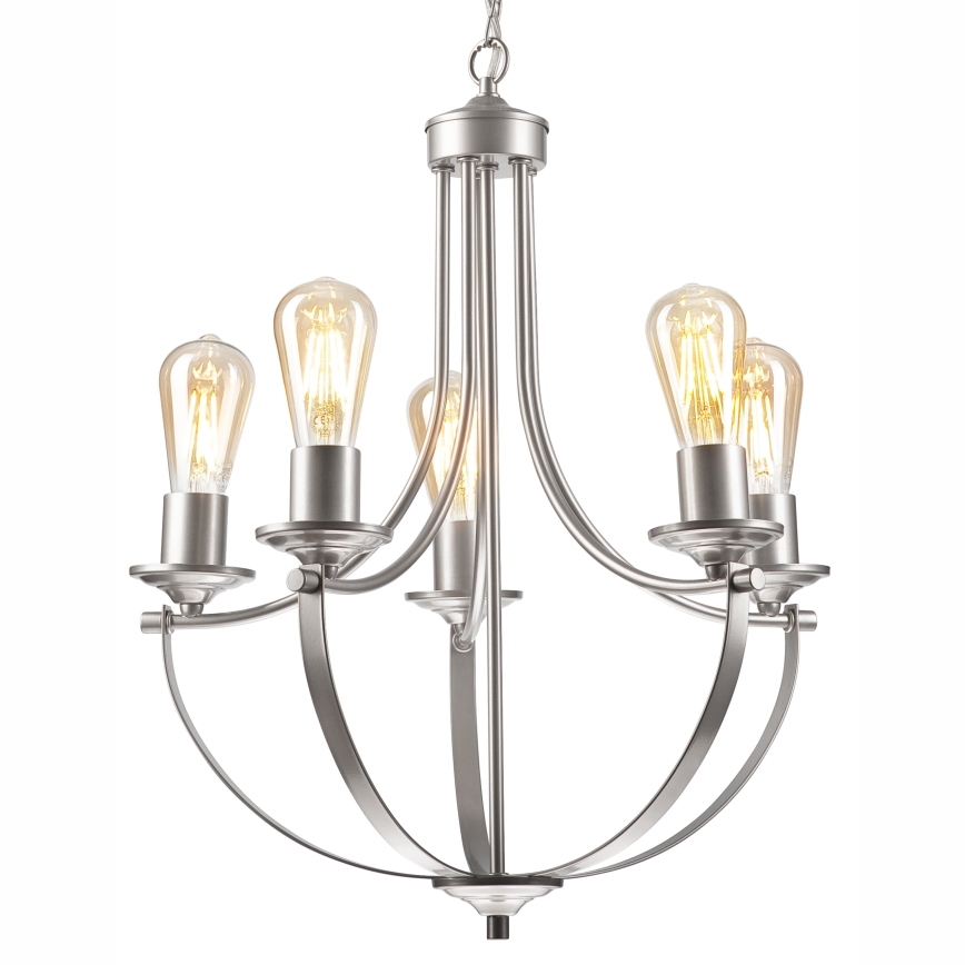 Lampadario a sospensione con catena GINA 5xE27/60W/230V cromo opaco