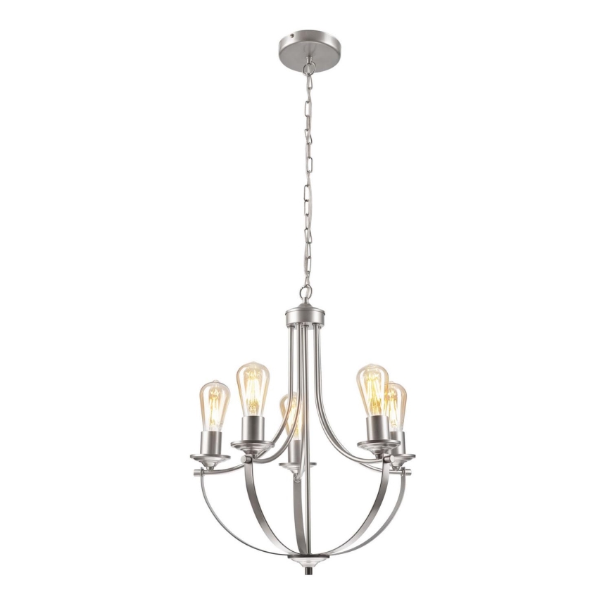Lampadario a sospensione con catena GINA 5xE27/60W/230V cromo opaco
