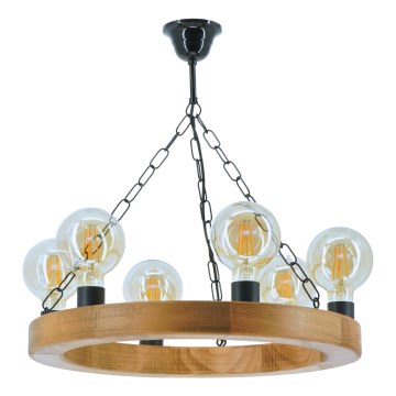 Lampadario a sospensione con catena IOS 6xE27/60W/230V diametro 50 cm faggio