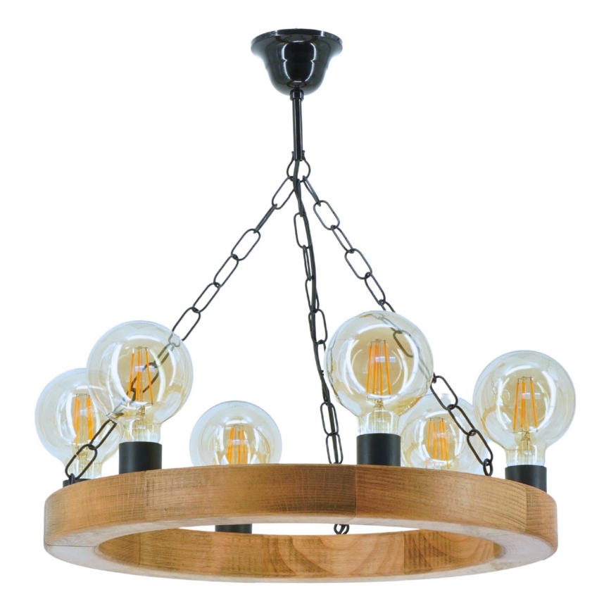 Lampadario a sospensione con catena IOS 6xE27/60W/230V diametro 50 cm faggio
