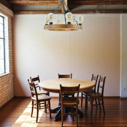 Lampadario a sospensione con catena IOS 6xE27/60W/230V diametro 50 cm faggio