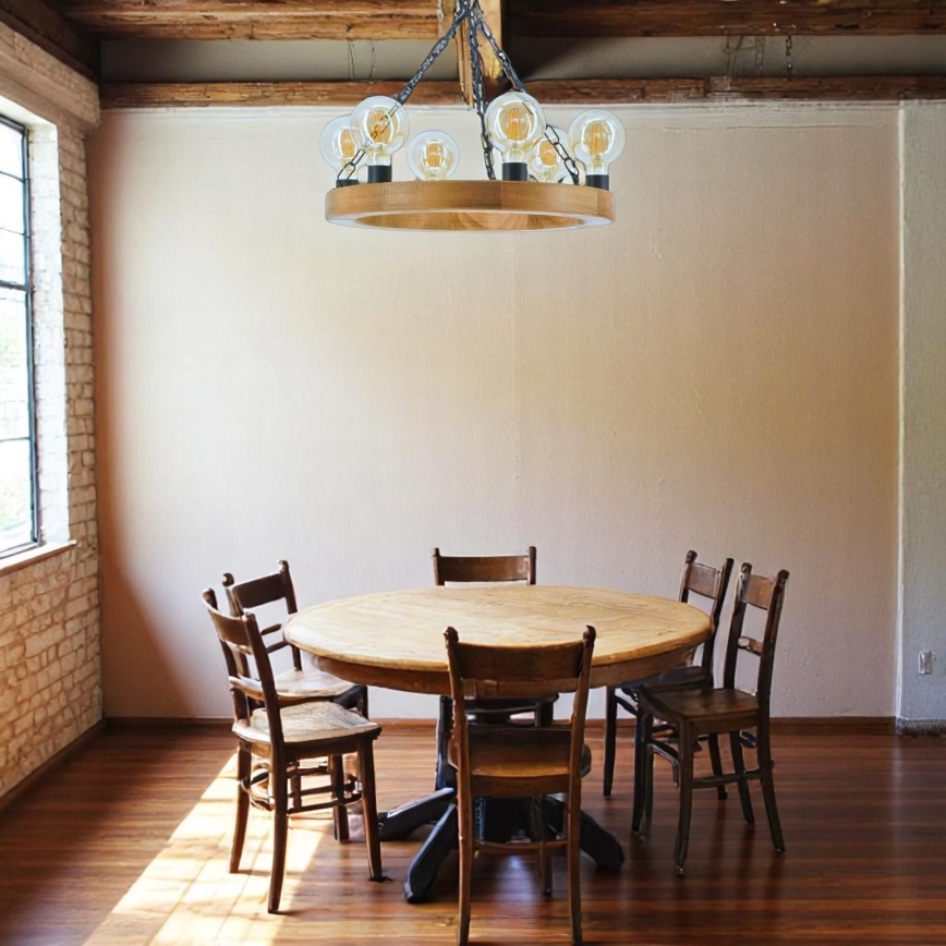 Lampadario a sospensione con catena IOS 6xE27/60W/230V diametro 50 cm faggio