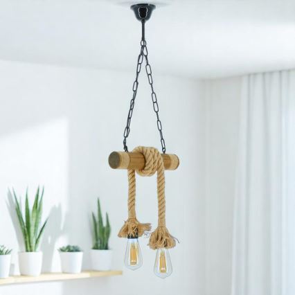 Lampadario a sospensione con catena KOS 2xE27/60W/230V faggio