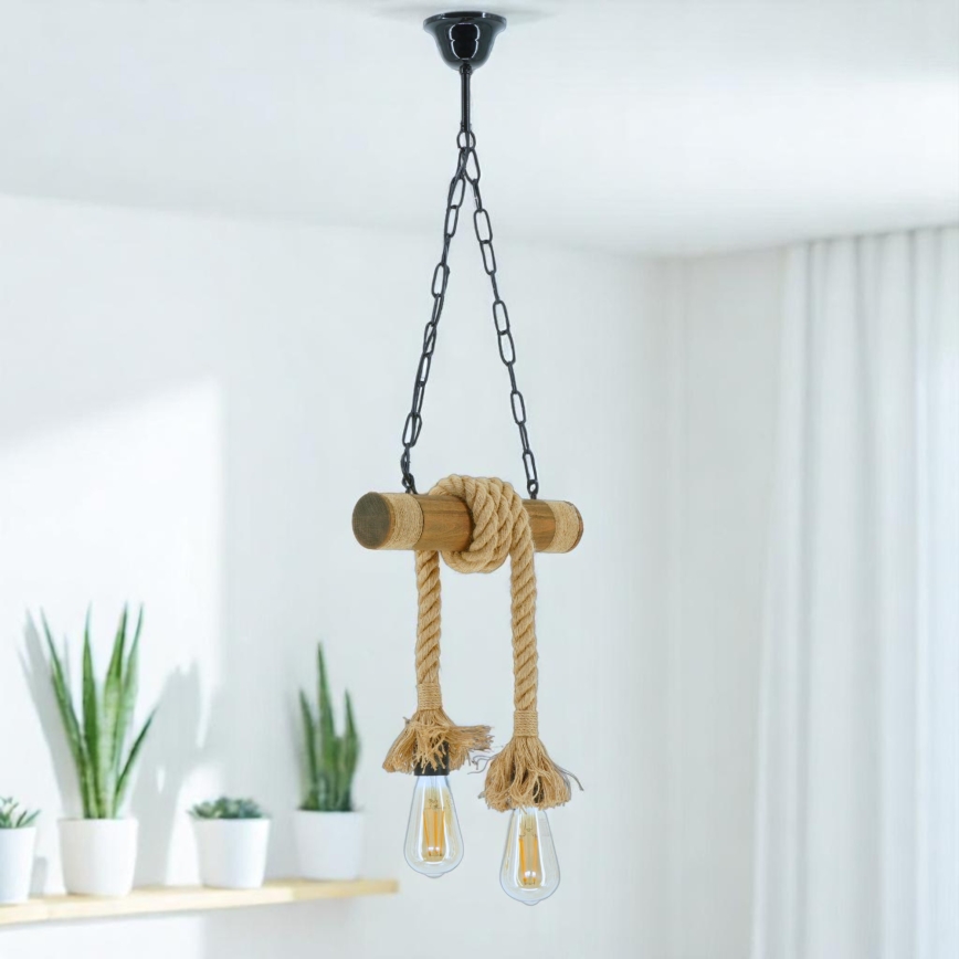 Lampadario a sospensione con catena KOS 2xE27/60W/230V faggio