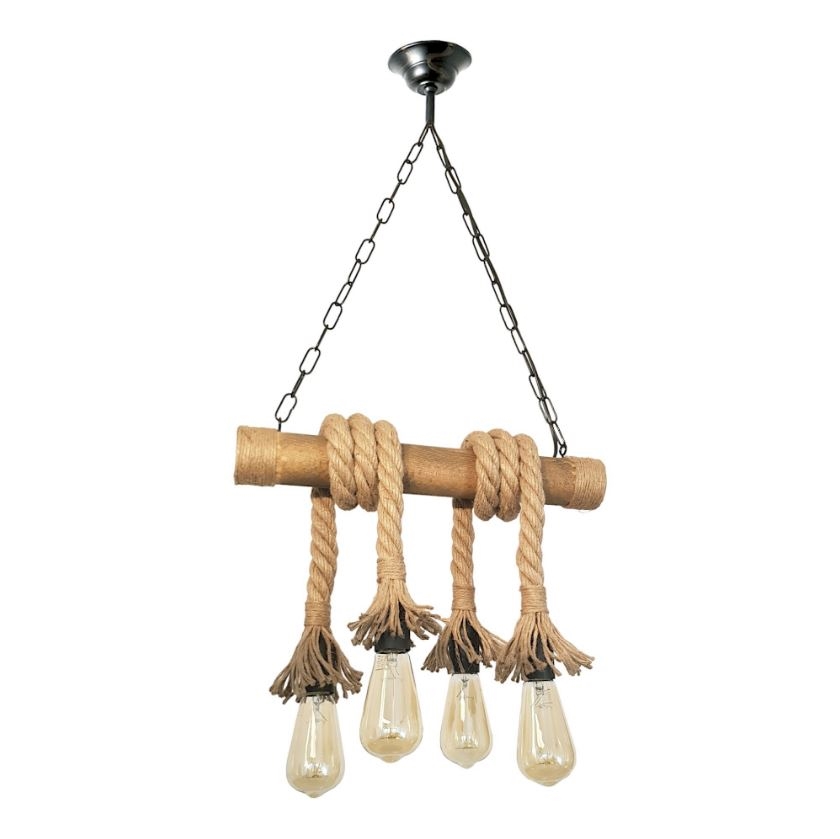 Lampadario a sospensione con catena KOS 4xE27/60W/230V faggio