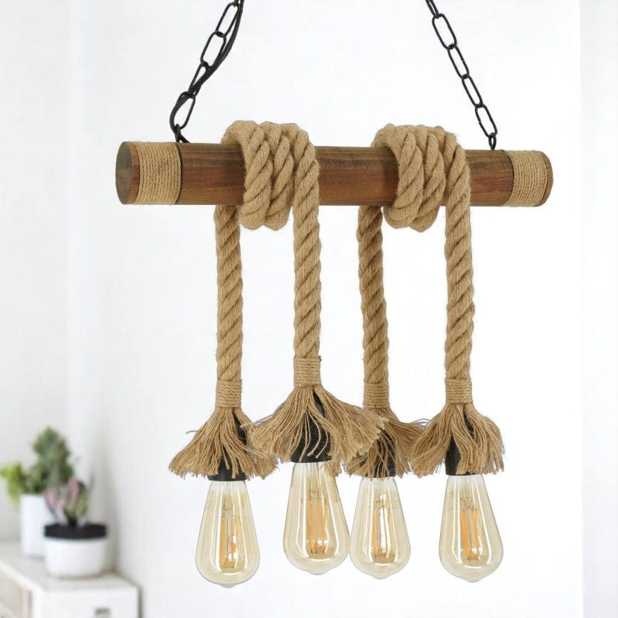 Lampadario a sospensione con catena KOS 4xE27/60W/230V faggio