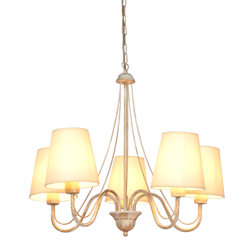 Lampadario a sospensione con catena MALBO 5xE27/15W/230V beige