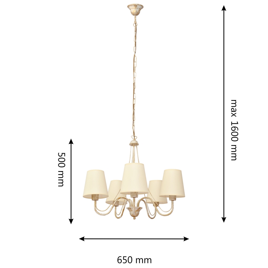 Lampadario a sospensione con catena MALBO 5xE27/15W/230V beige